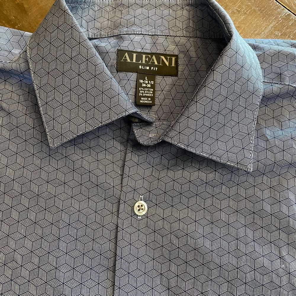 Alfani Men's Geometric Patterned Blue Gray Shirt